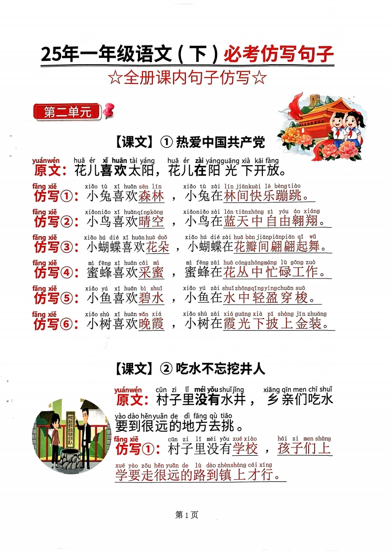 1年级下册语文【必考仿写句子】读背版-五车芝士