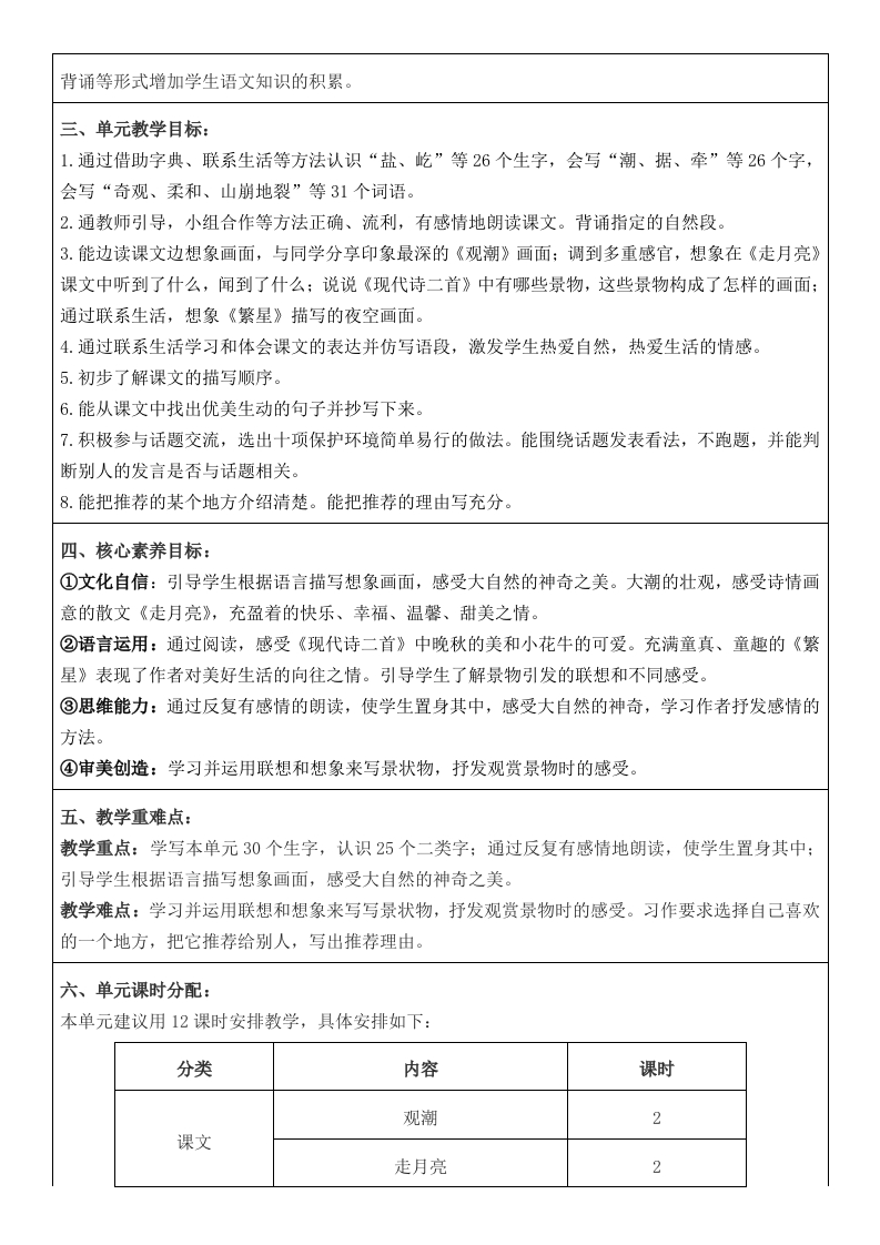 2025年秋期部编人教版4年级上册语文全册核心素养教案（教学反思无内容＋二次备课版）-五车芝士