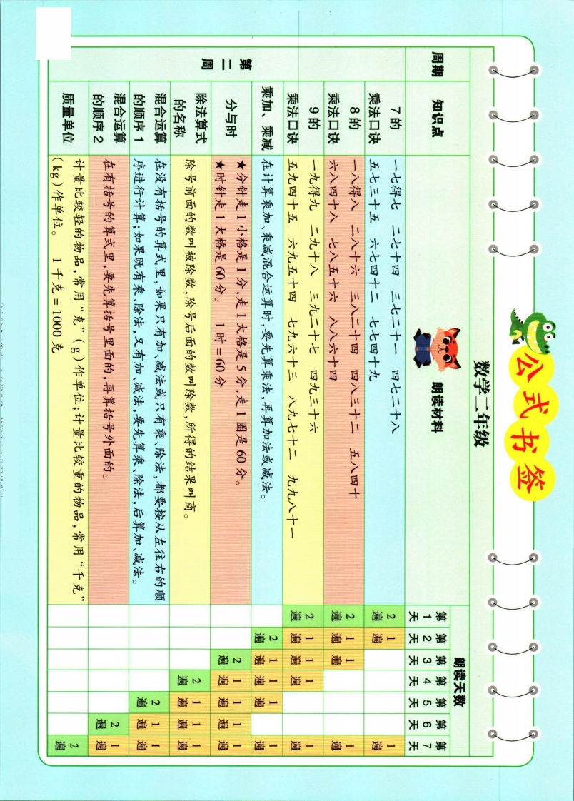 337晨读二年级数学公式书签-五车芝士