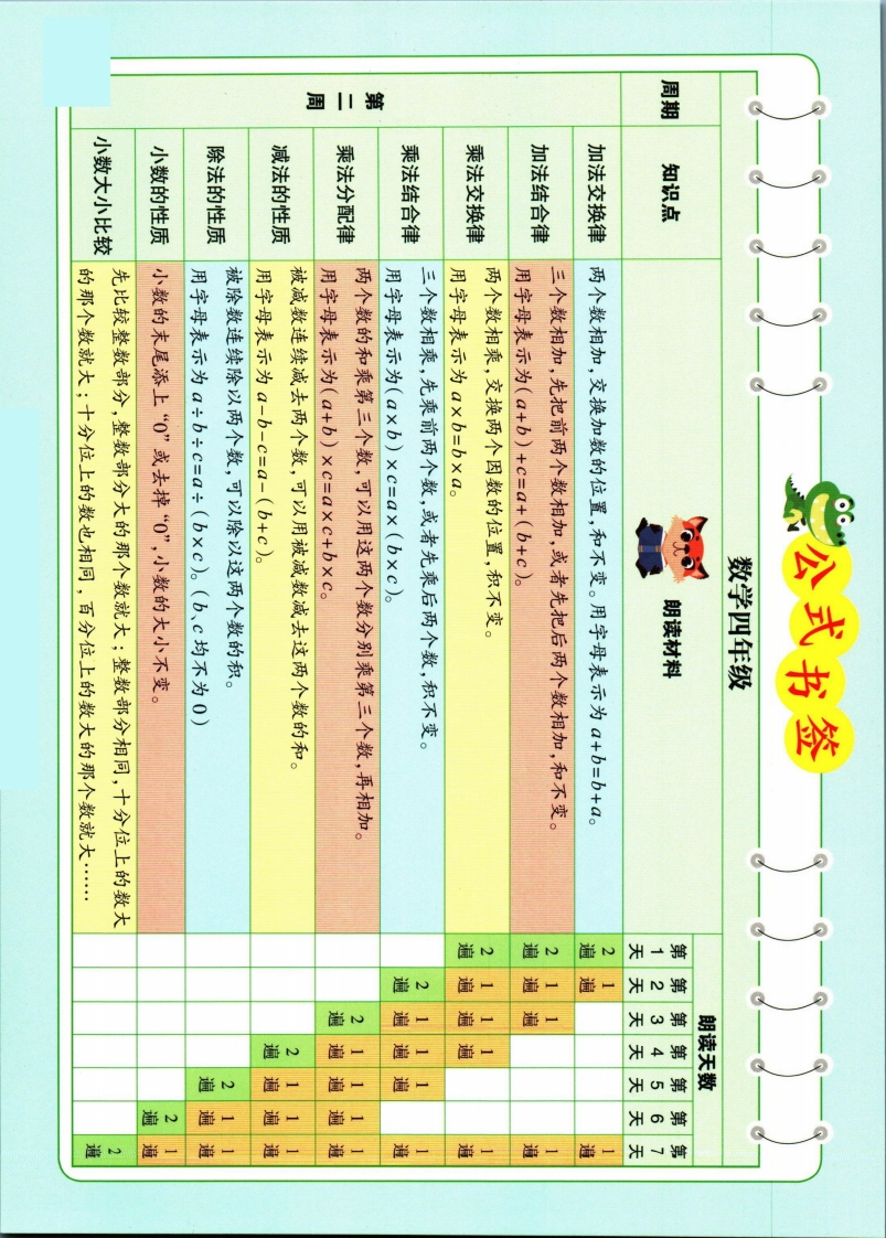 337晨读四年级数学公式书签-五车芝士