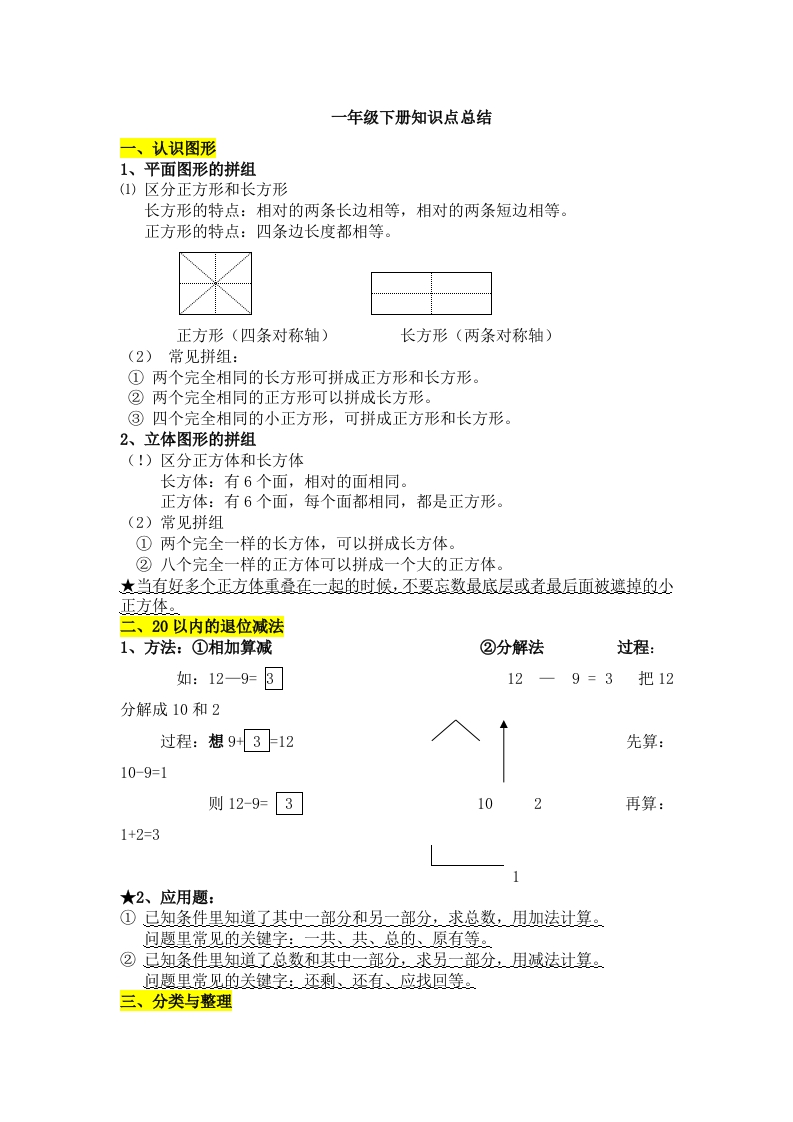 一年级下册知识点总结-五车芝士