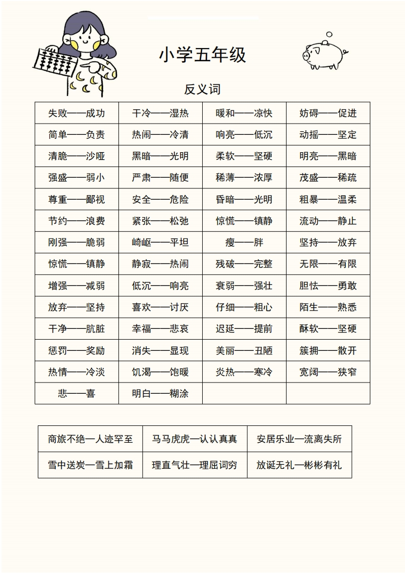 五年级-语文近义词和反义词-五车芝士