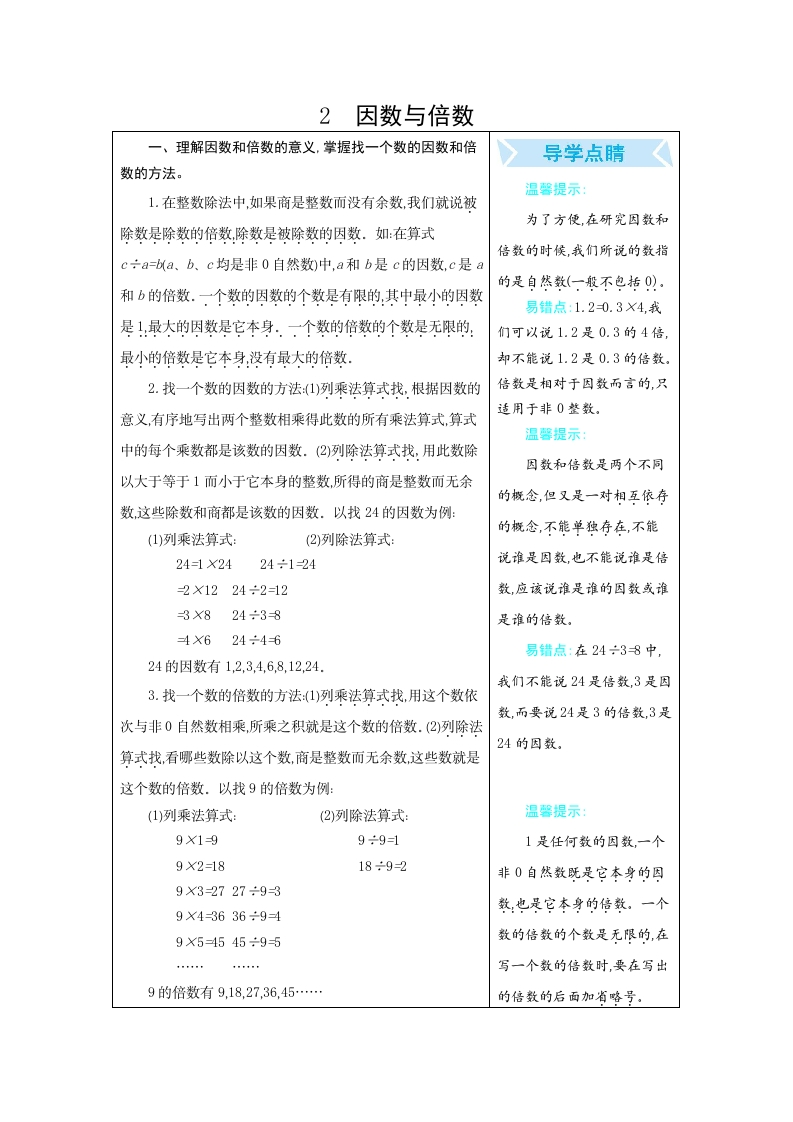 五年级下人教数学2因数与倍数-五车芝士