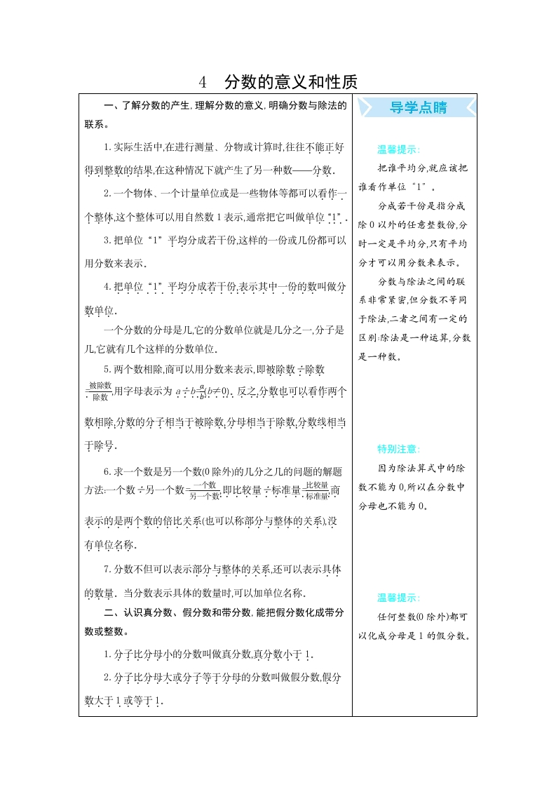 五年级下人教数学4分数的意义和性质-五车芝士