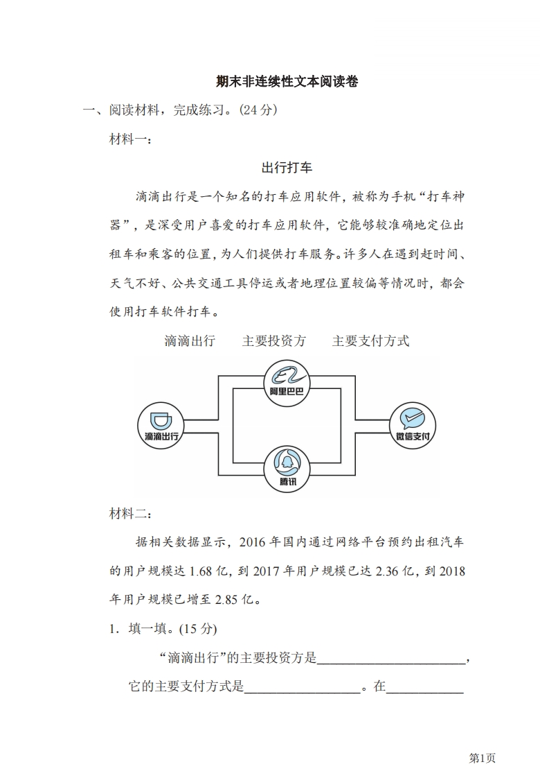 五年级下册语文部编版期末非连续性文本阅读卷（含答案）-五车芝士