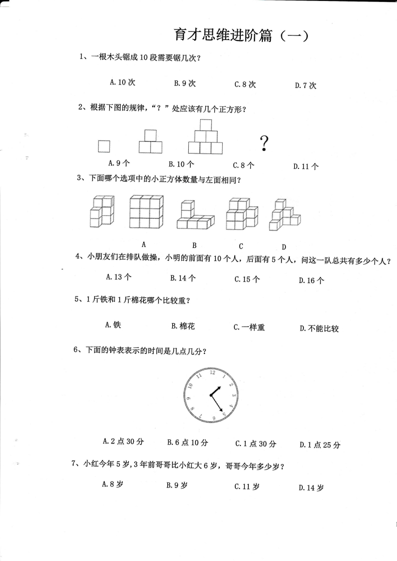 幼小衔接育才练习题（进阶篇）含答案-五车芝士