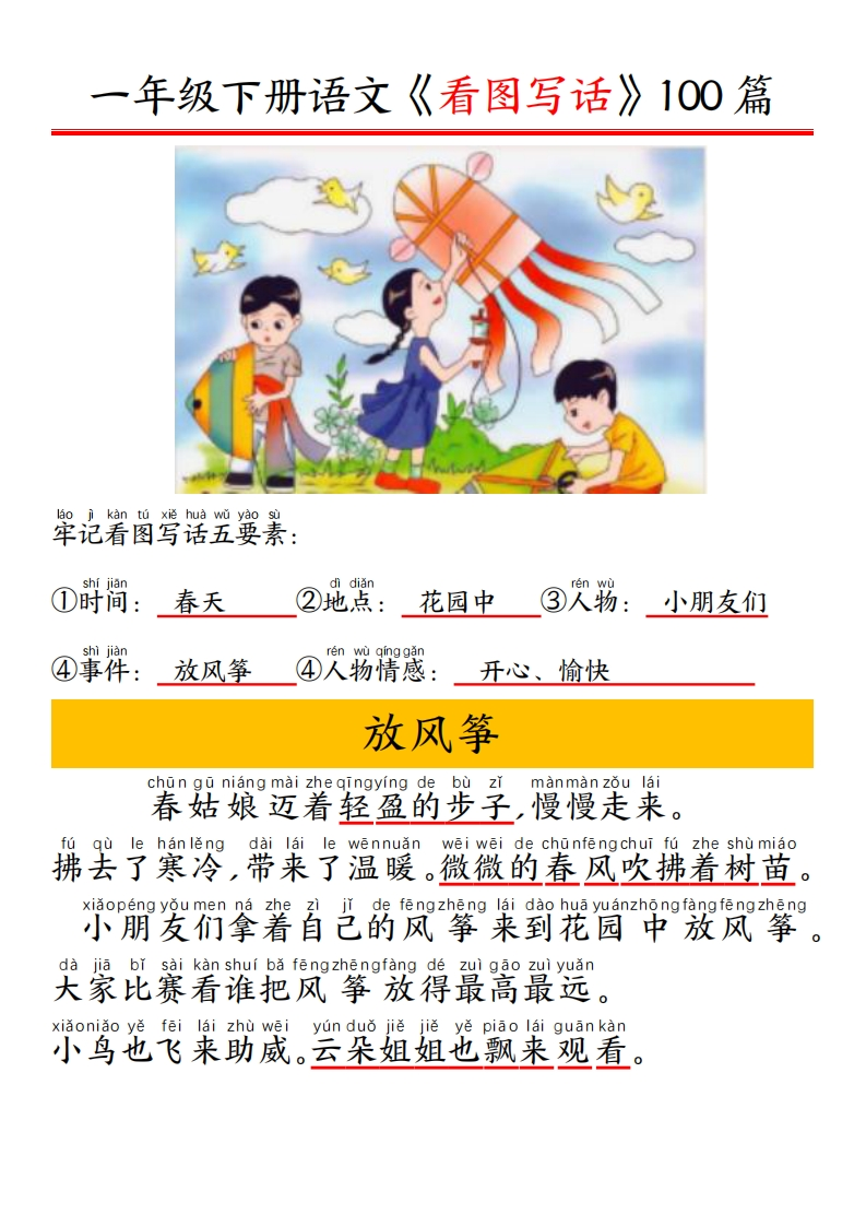 看图写话五要素训练100篇带拼音版-五车芝士